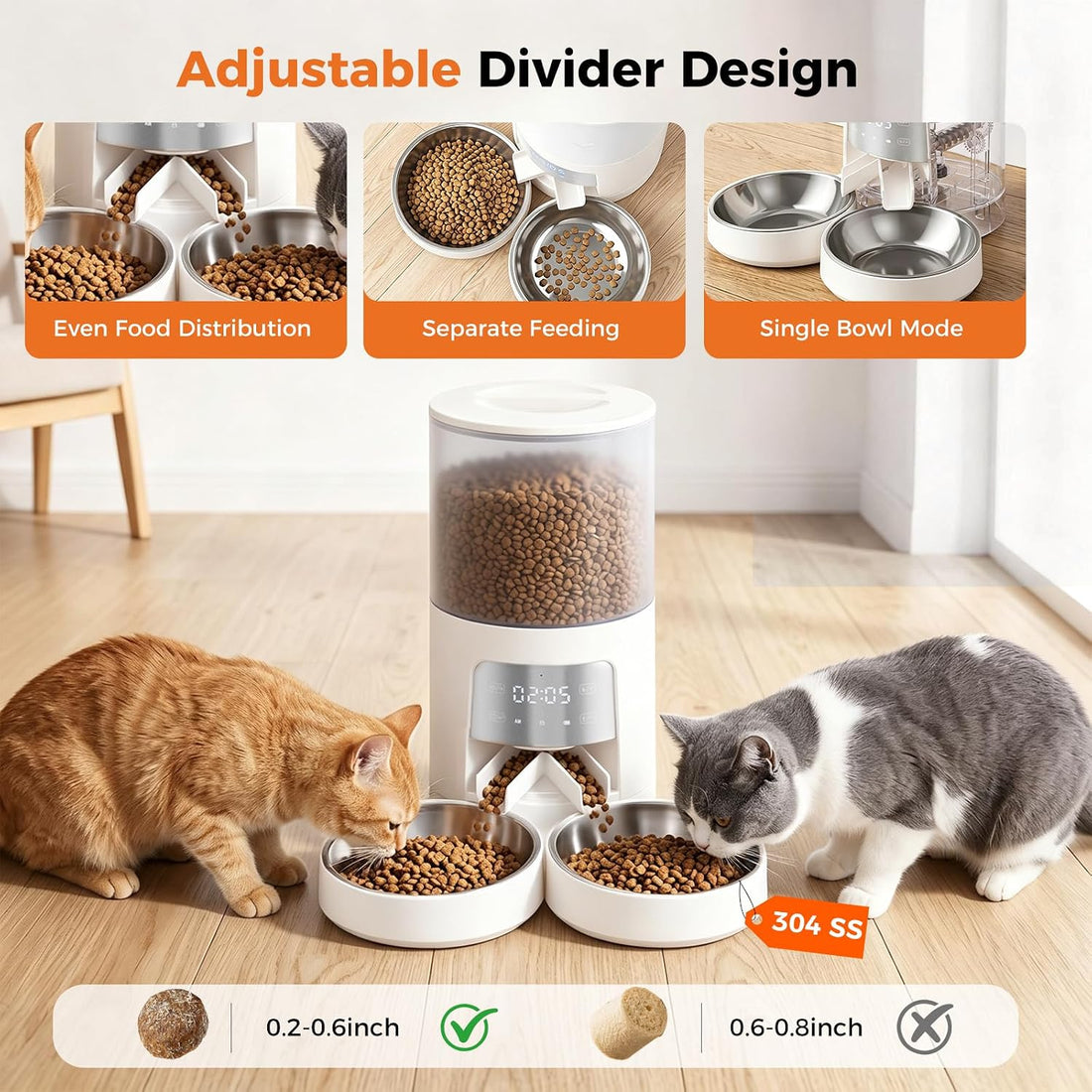 Sweetcrispy Automatic Cat Feeder for 2 Cats, 6L Automatic Pet Feeder