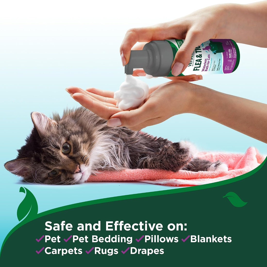 Vet's Best Waterless Flea & Tick Bath for Cats, Plant-Based, 8 oz