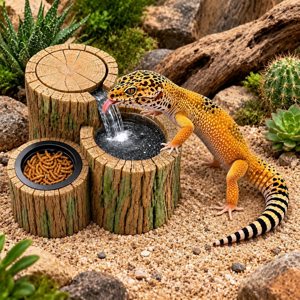 2 in 1 Reptile Water Fountain with Food Dish