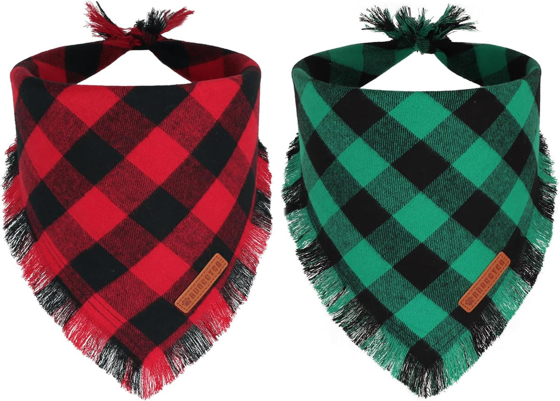 ADOGGYGO Fall Dog Bandana with Tassels Edges, Plaid Thanksgiving Scarf
