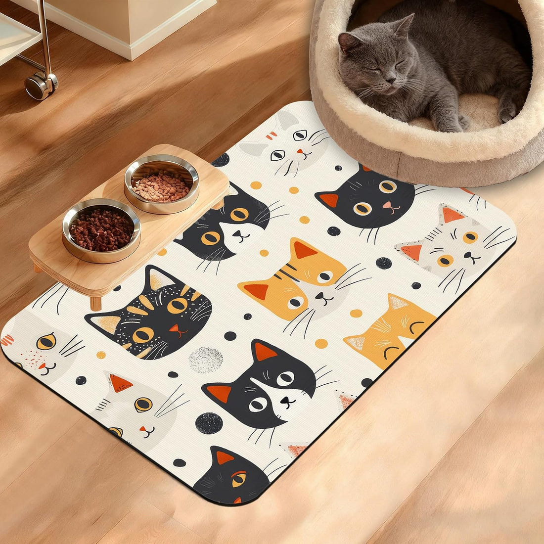 Cats Dog Cat Food Mat,Absorbent Waterproof Placemat for Food