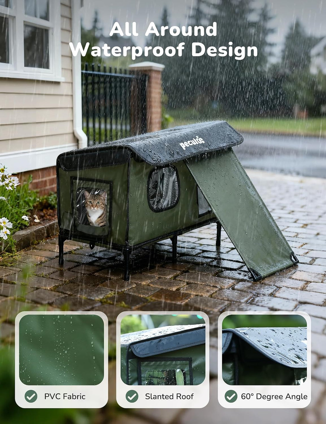 Pecute Heated Outdoor Cat House, Weatherproof Insulated Shelter