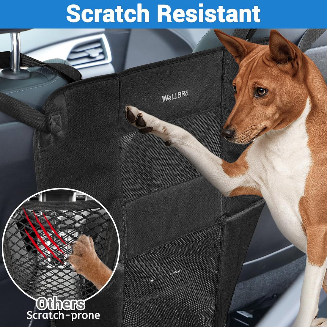Dog Car Barrier for Back Seat, Padded Nylon Net, 2 Mesh Windows