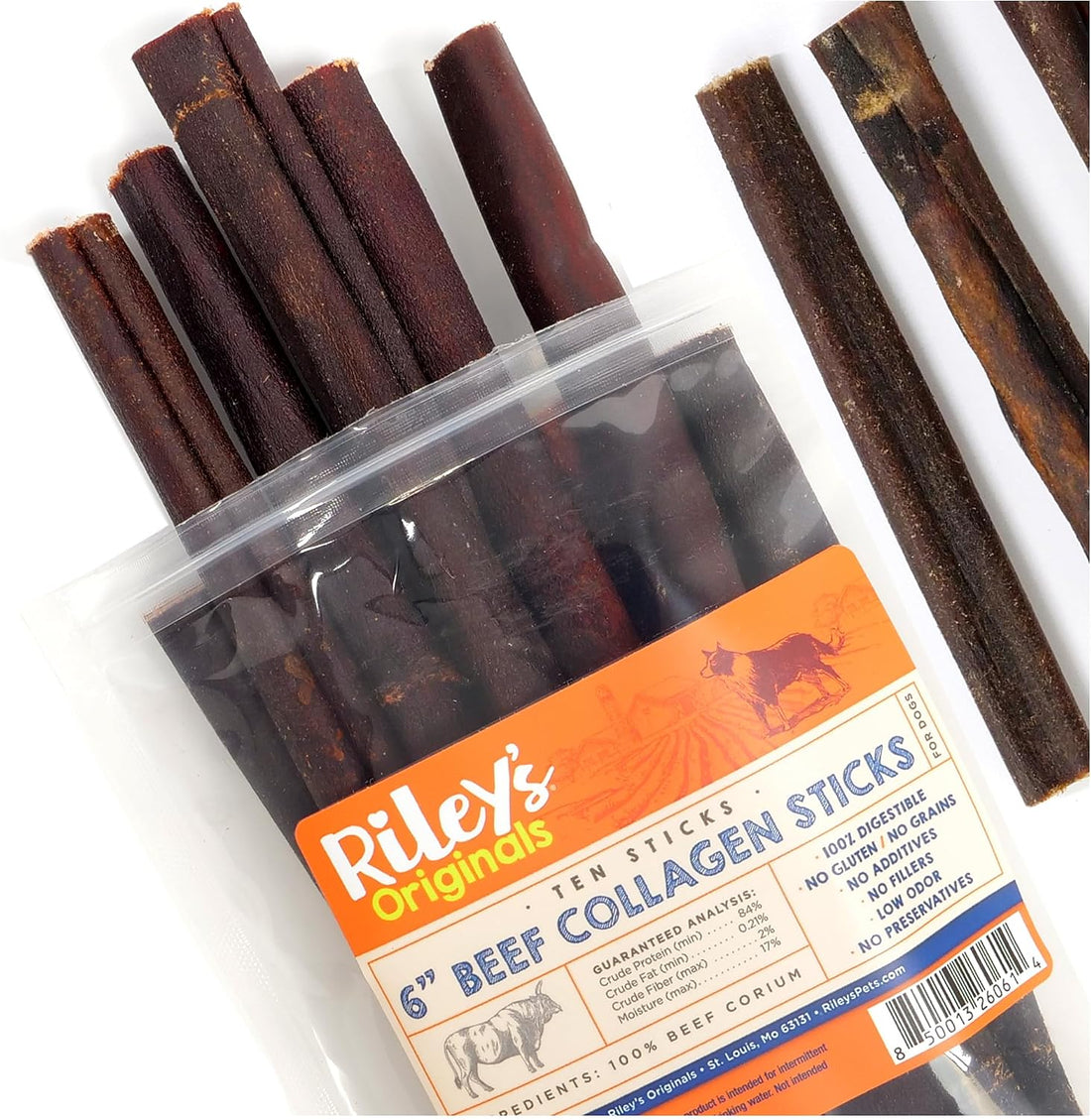 Riley's 12" Beef Collagen Sticks for Dogs - 100% Natural Beef - 5ct