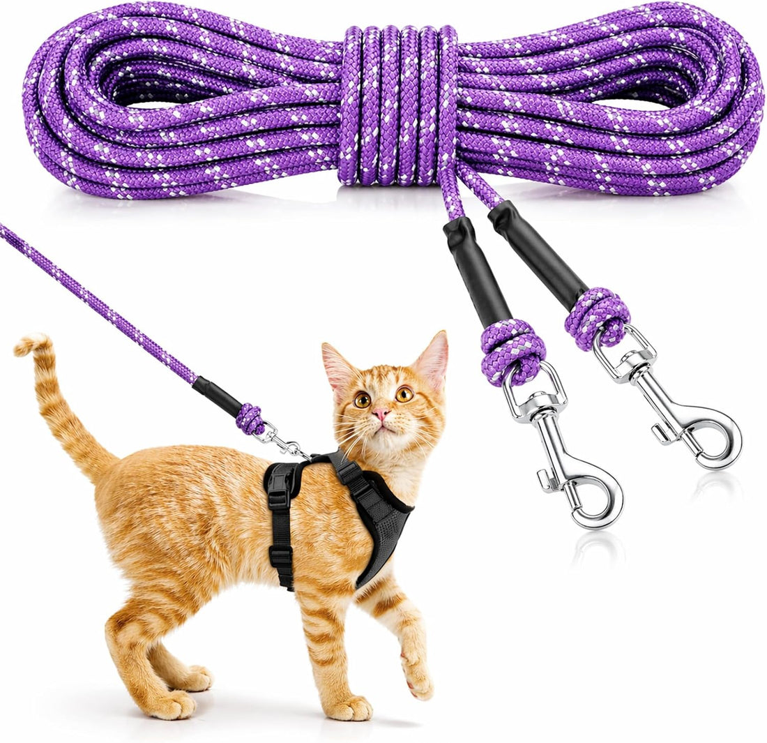 Reflective Cat Long Leash 15 FT, Outdoor Backyard Cat Tie Out Lead