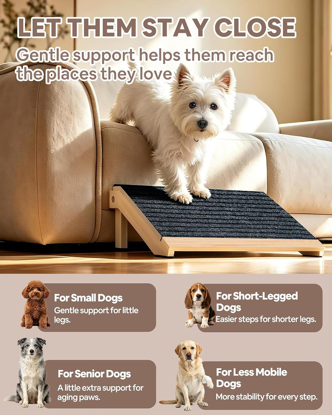 2-Pack Dog Ramp for Stairs,Foldable Dog Ramp Solid Wood Anti-Slip Pet