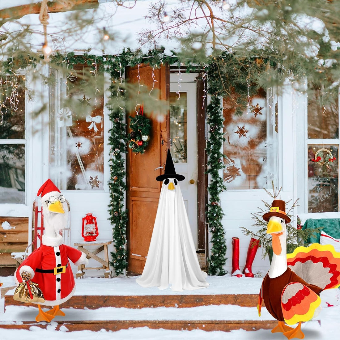 JcHrmers 3 Sets Porch Goose Outfits Halloween Thanksgiving Christmas