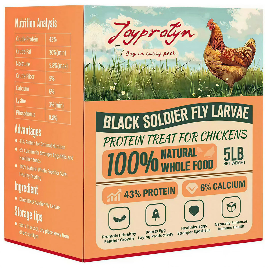Joyprotyn 5LB Non-GMO Dried Black Soldier Fly Larvae for Chickens