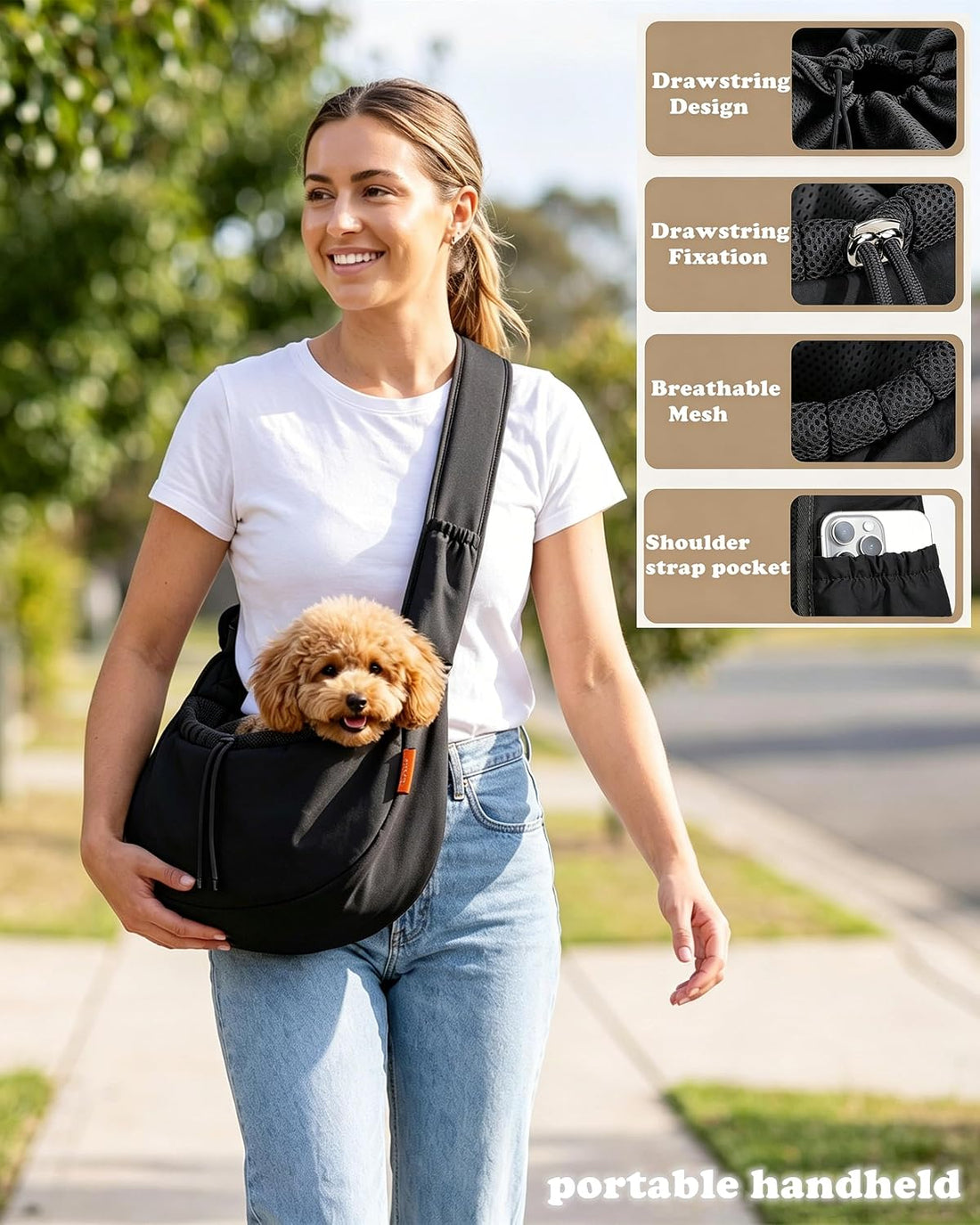 Pet Sling Carrier for Small Dogs/Cats up to 15 lb,Adjustable Shoulder