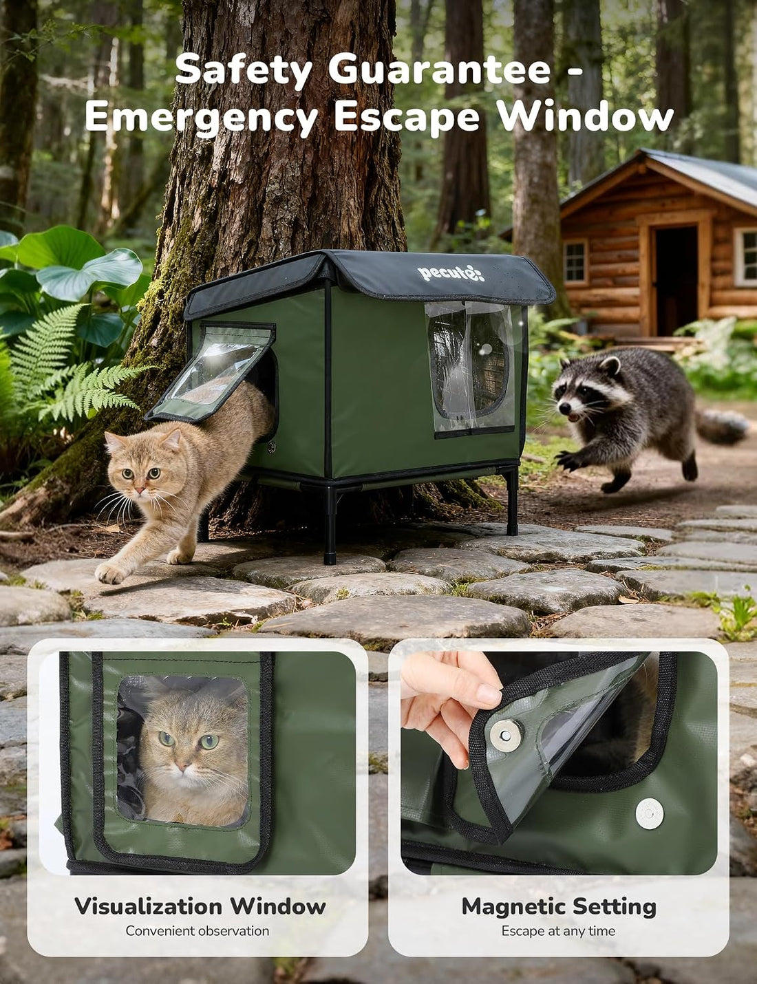 Pecute Heated Outdoor Cat House, Weatherproof Insulated Shelter