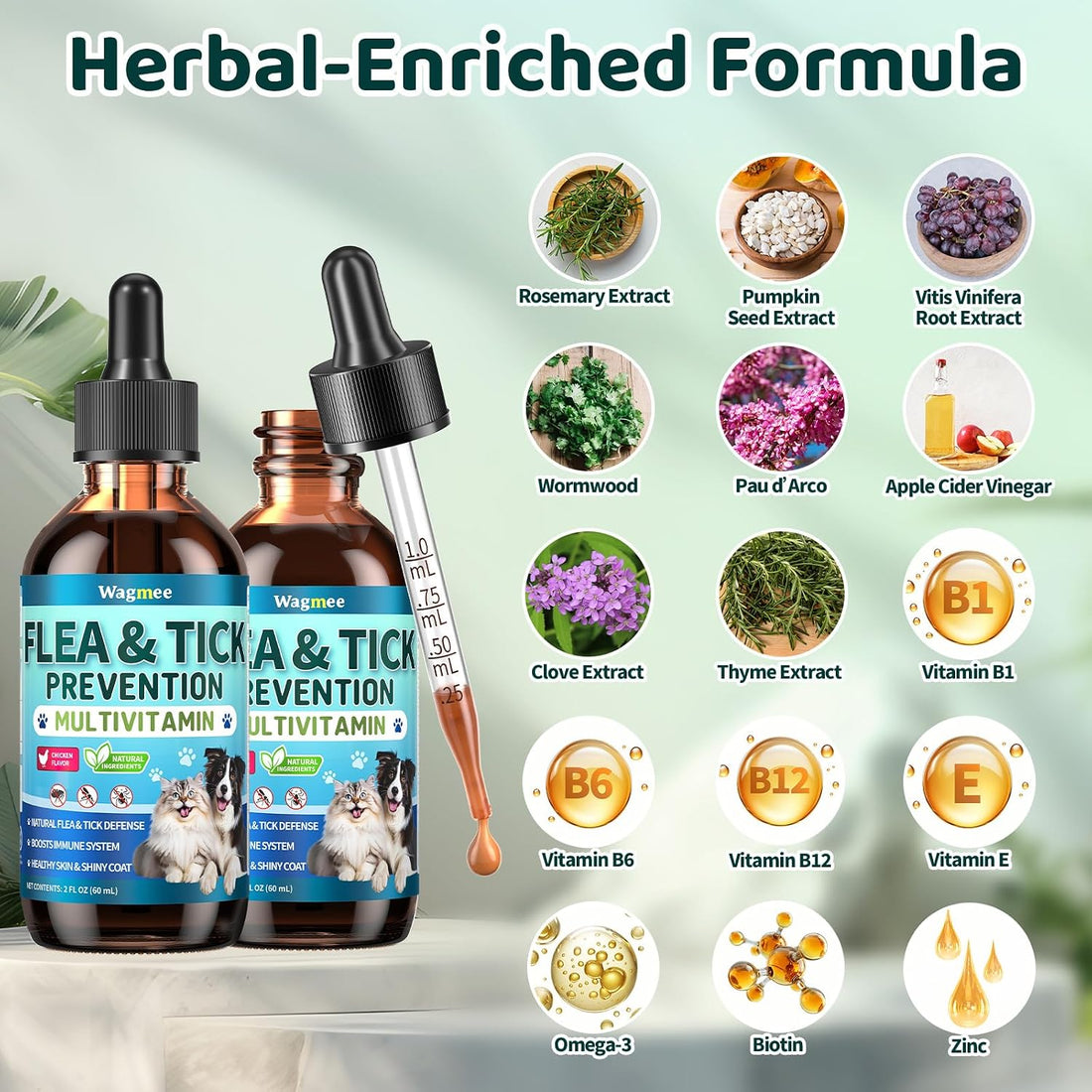 Flea and Tick Prevention for Dogs & Cats with Multivitamins, 60ml