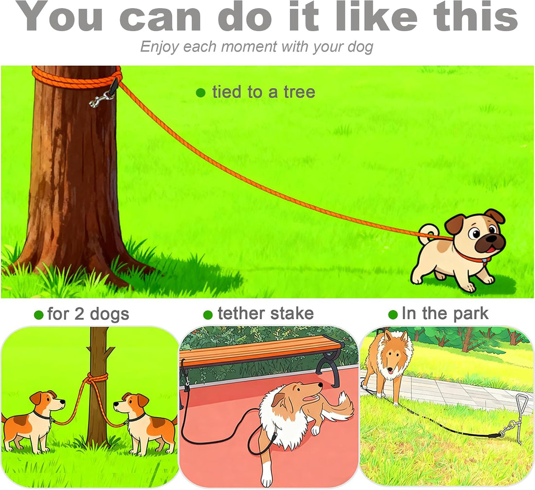 25FT Dog Tie Out Leash Long Tether 8-10-13-15-20-30-35-40-50-65FT