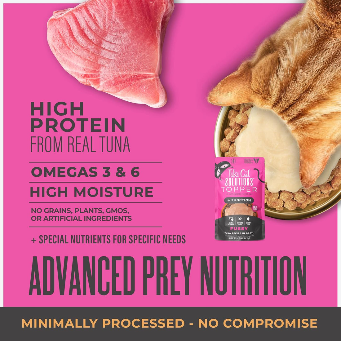 Tiki Cat Solutions Topper, Fussy, Tuna Recipe in Broth, 1.5 oz. Pouch