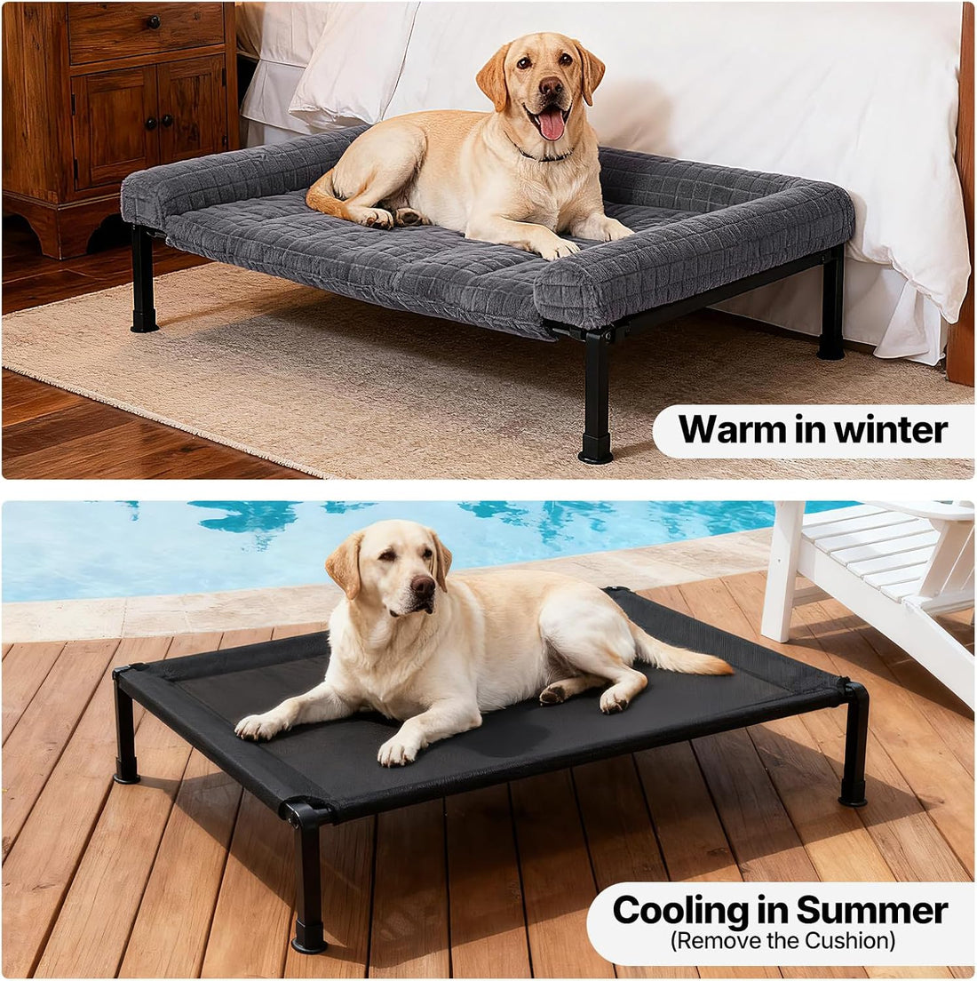 Veehoo Elevated Dog Bed Large Sized with Fluffy Plush Bolster Cushion