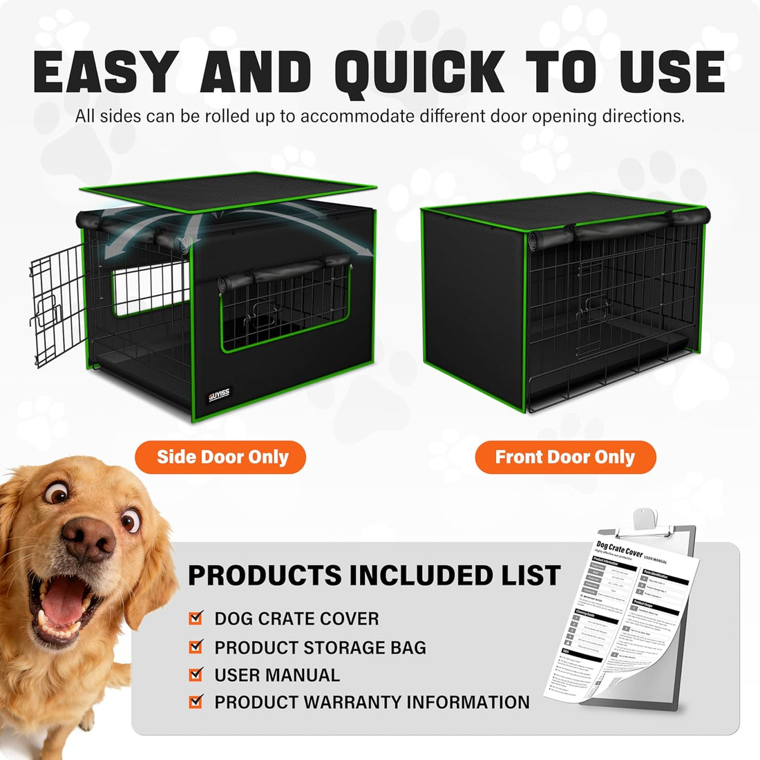 Ventilated Dog Crate Cover, Double Windows&Top Breathable Mesh.