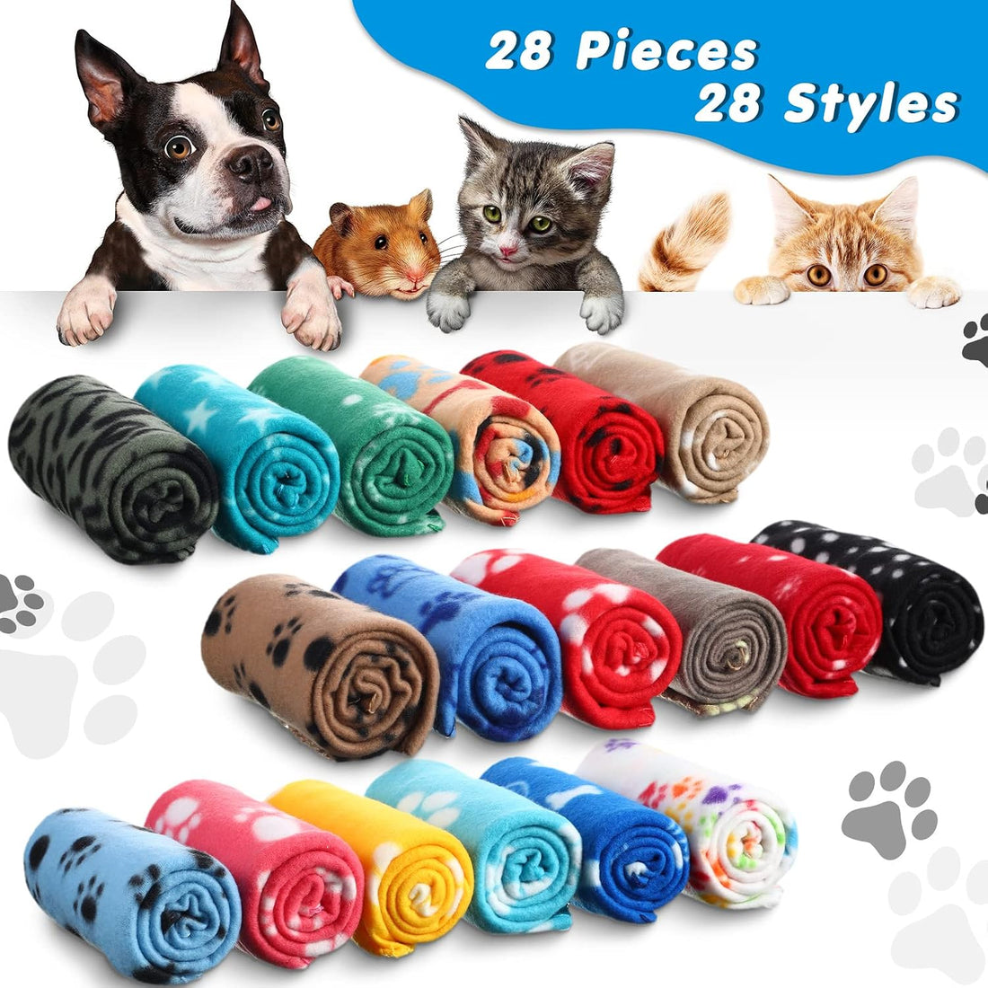 Chumia 28 Pcs Puppy Blanket Bulk Fleece Dog Blanket