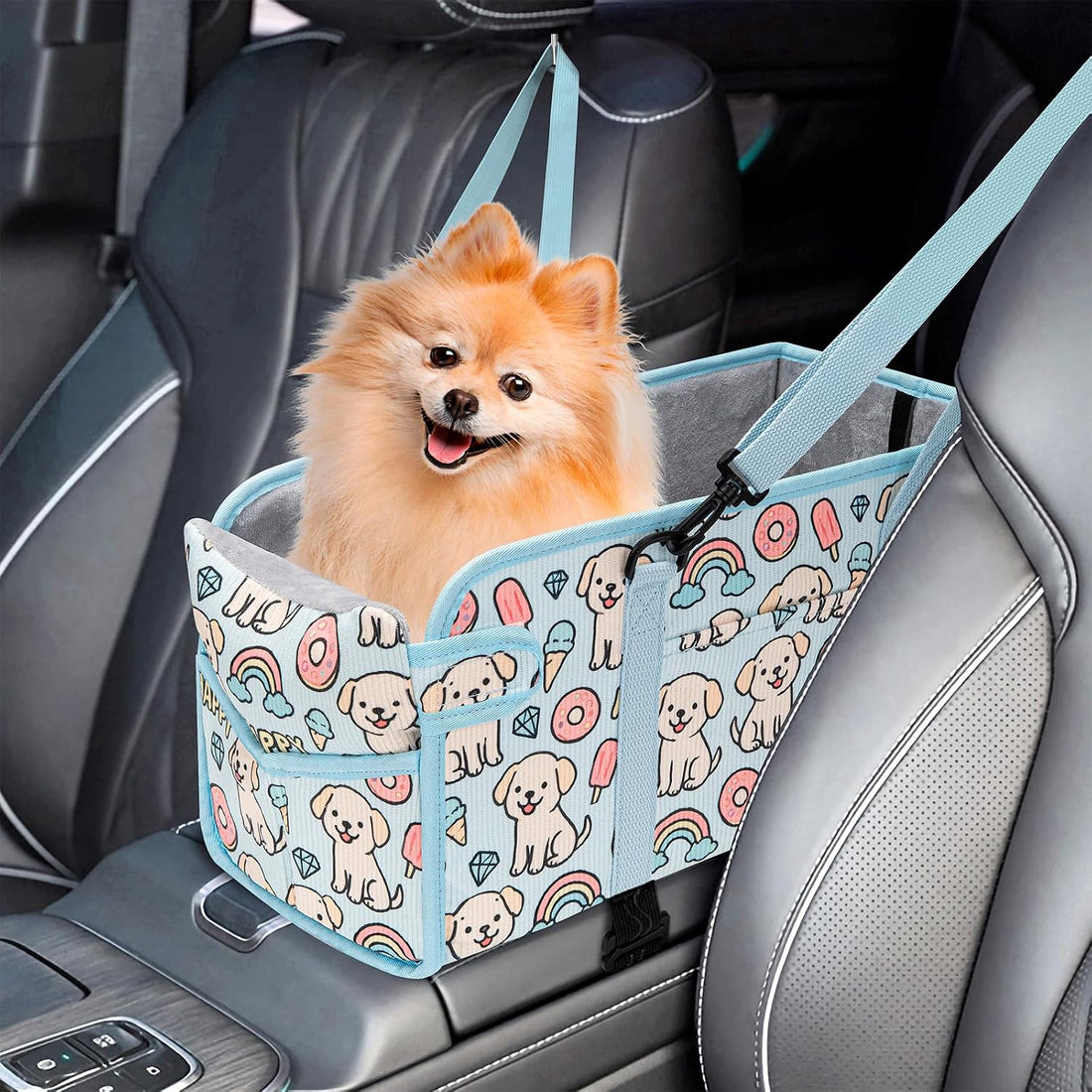 Console Dog Car Seat for Small Dogs, Foldable Booster Seat