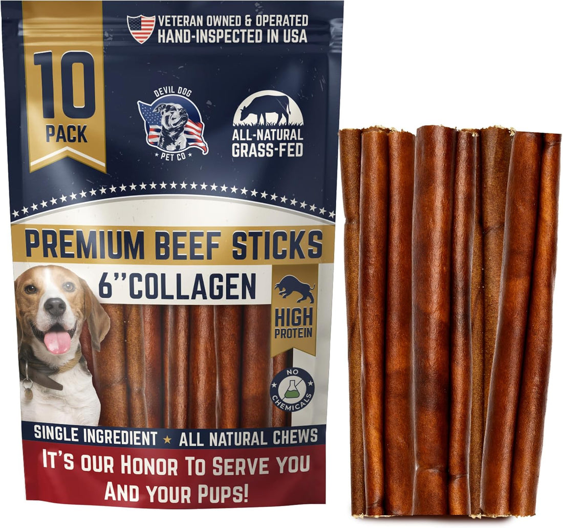 Devil Dog Pet Co Beef Collagen Sticks for Dogs Rawhide Free 6 Inch 10