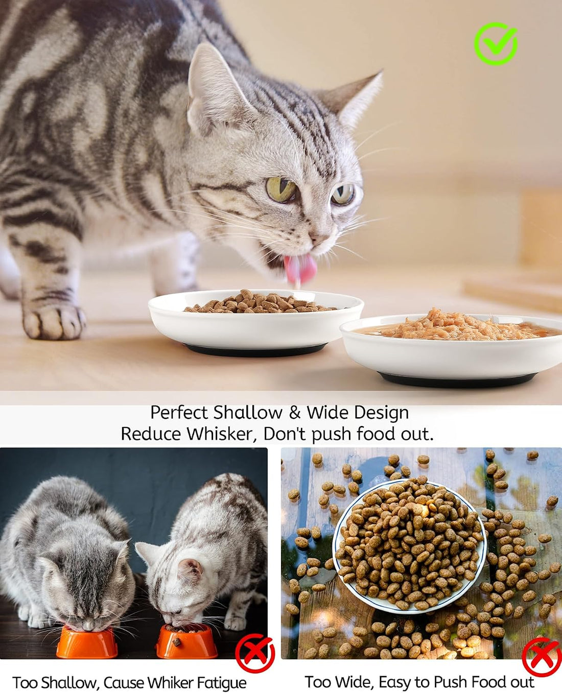 WROSWT No Spill Cat Bowls,Cat Food Bowl,Anti Whisker Fatigue Healthy