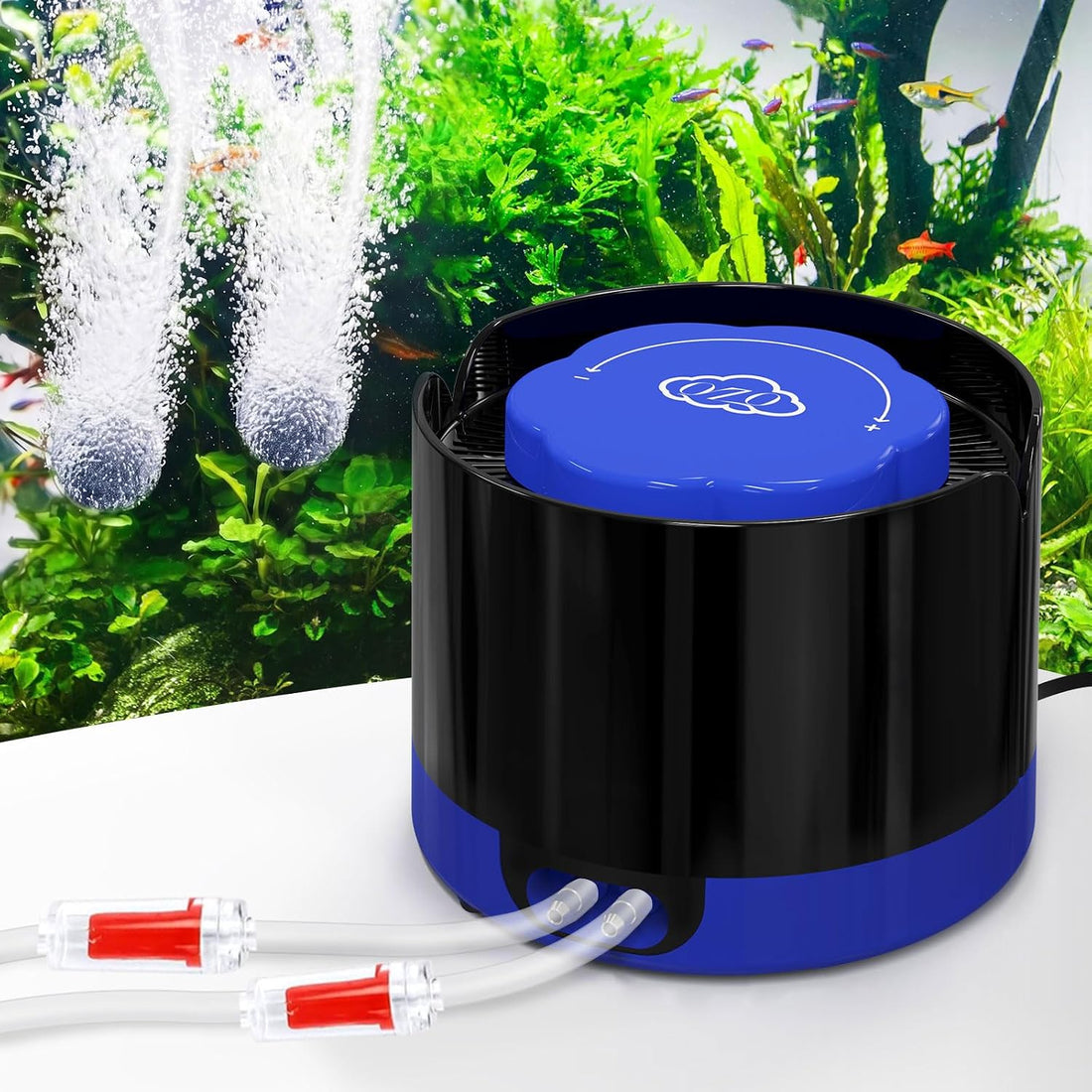 QZQ Aquarium Air Pump, Quiet Fish Tank Air Pump with Dual Outlets