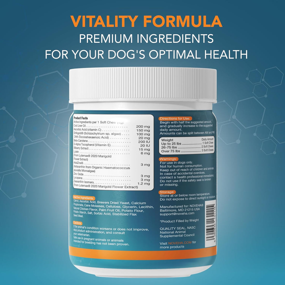 NOVEHA Eye Supplement for Dogs- Vision Support with Lutein + Vitamin