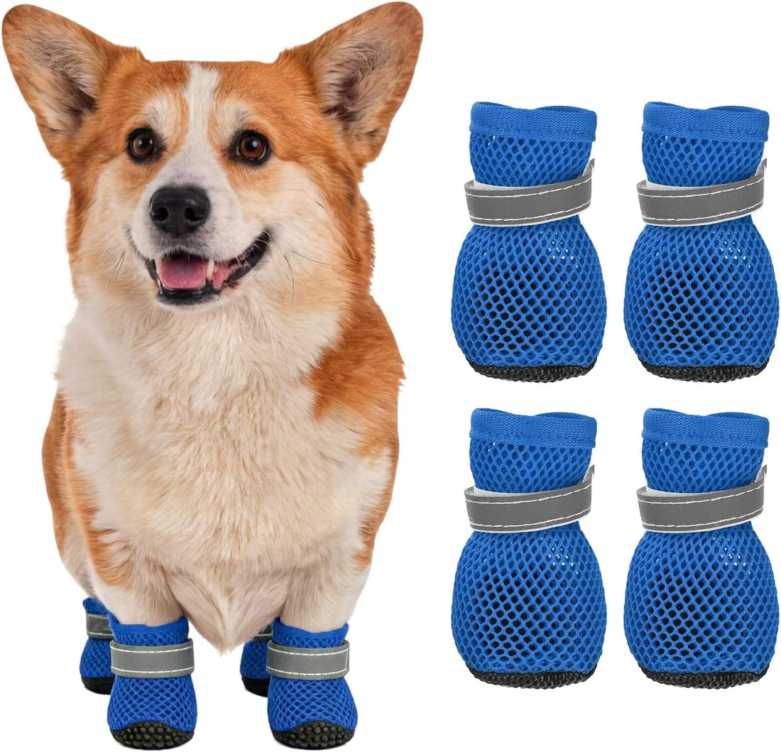 Dog Boots Paw Protector Reflective Adjustable Non Slip Mesh 4Pcs