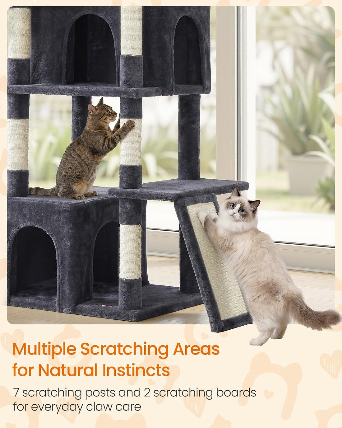 Feandrea Large Cat Tree, 72.6" Tall Sturdy Cat Tower for Indoor