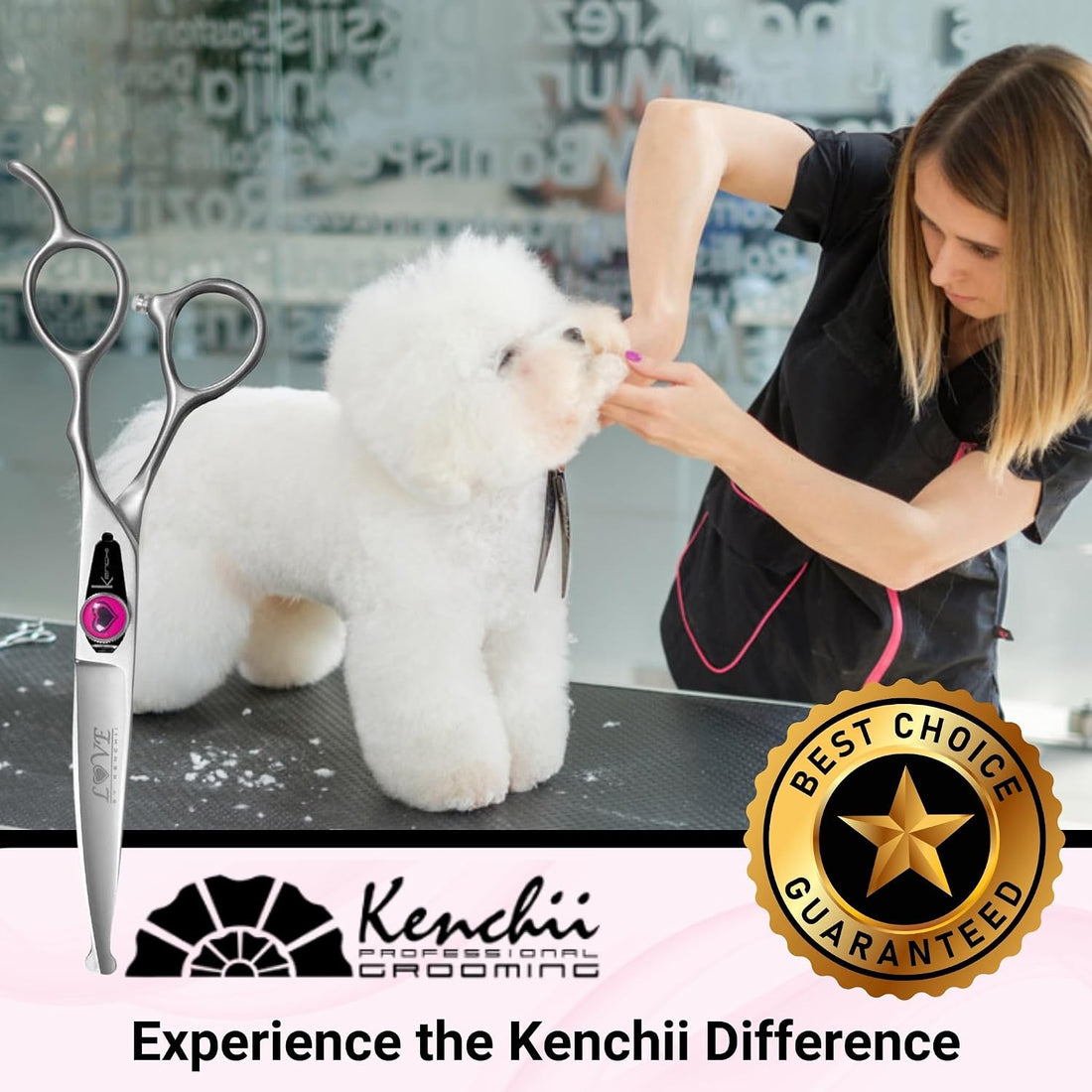 Kenchii Love Dog Grooming Shears, 6.5in Ball Tip Curved
