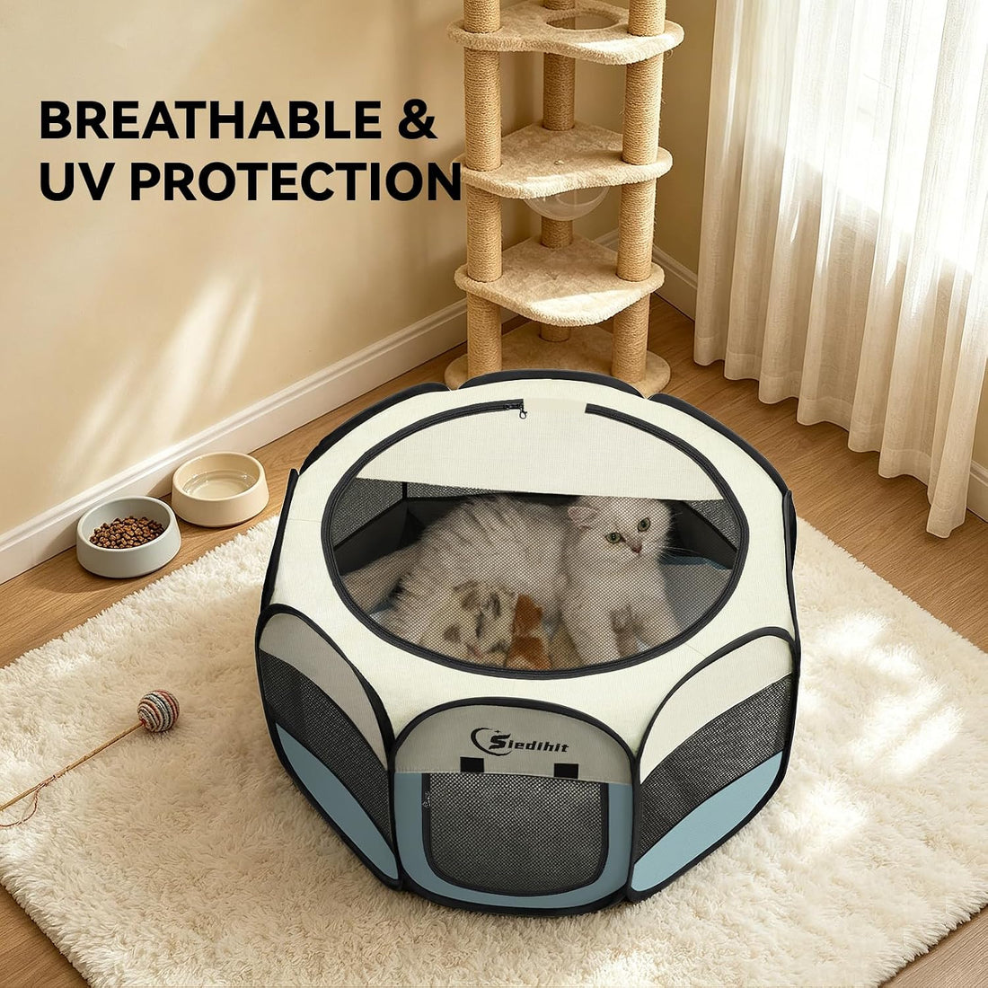 Sieidihit Dog Cat Playpen Tent Crate Cage with Blanket, Small Grey
