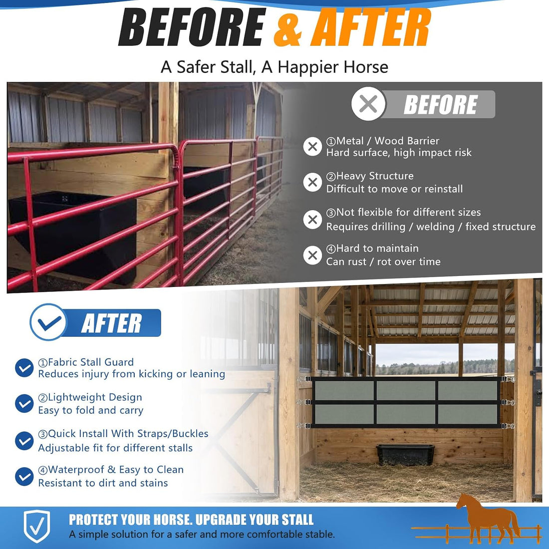 Horse Stall Guard, Adjustable Heavy Duty Soft Gate