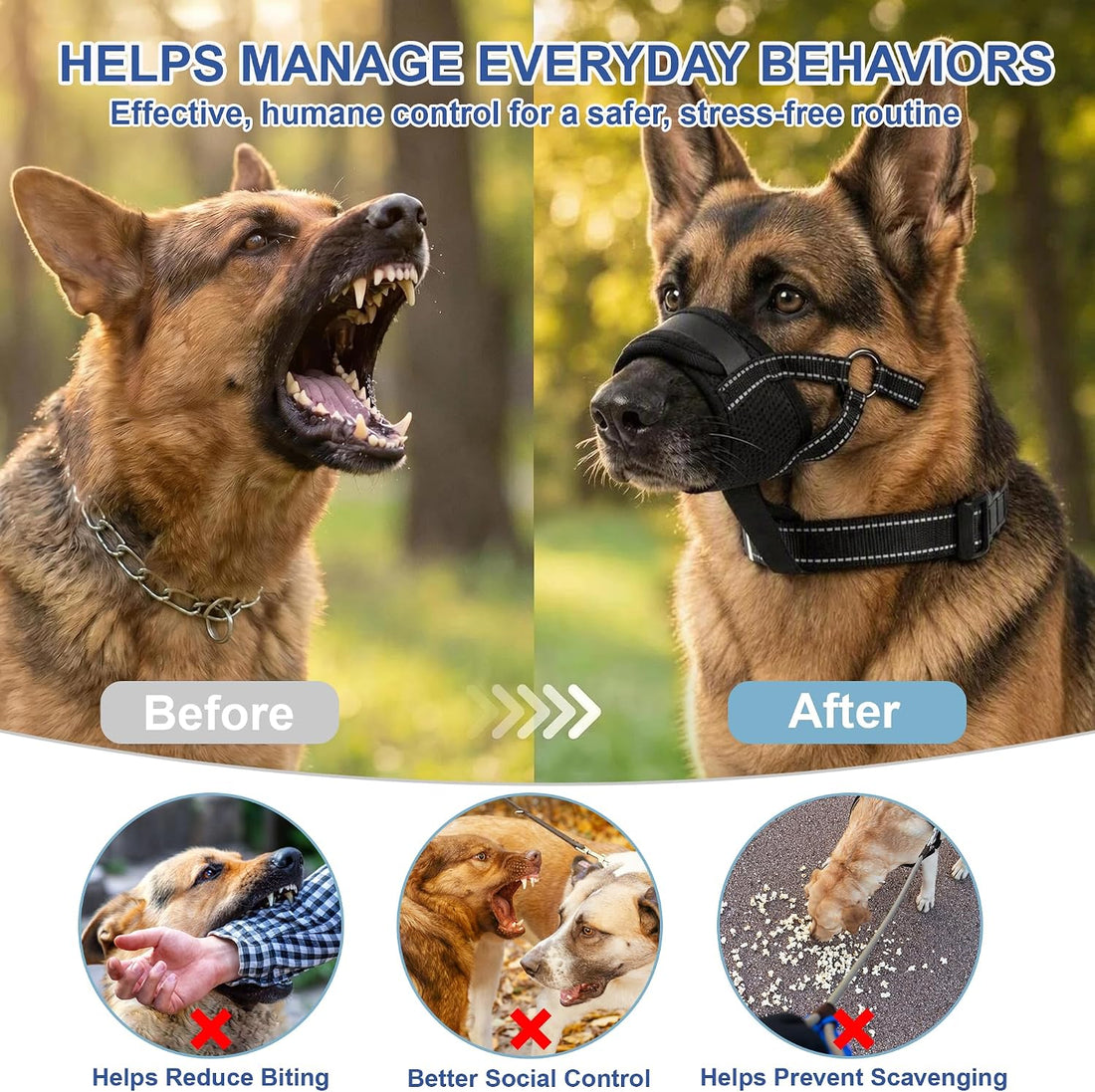 Dog Muzzle Escape-Proof 3-in-1 Set with Collar & Anti-Escape Ring