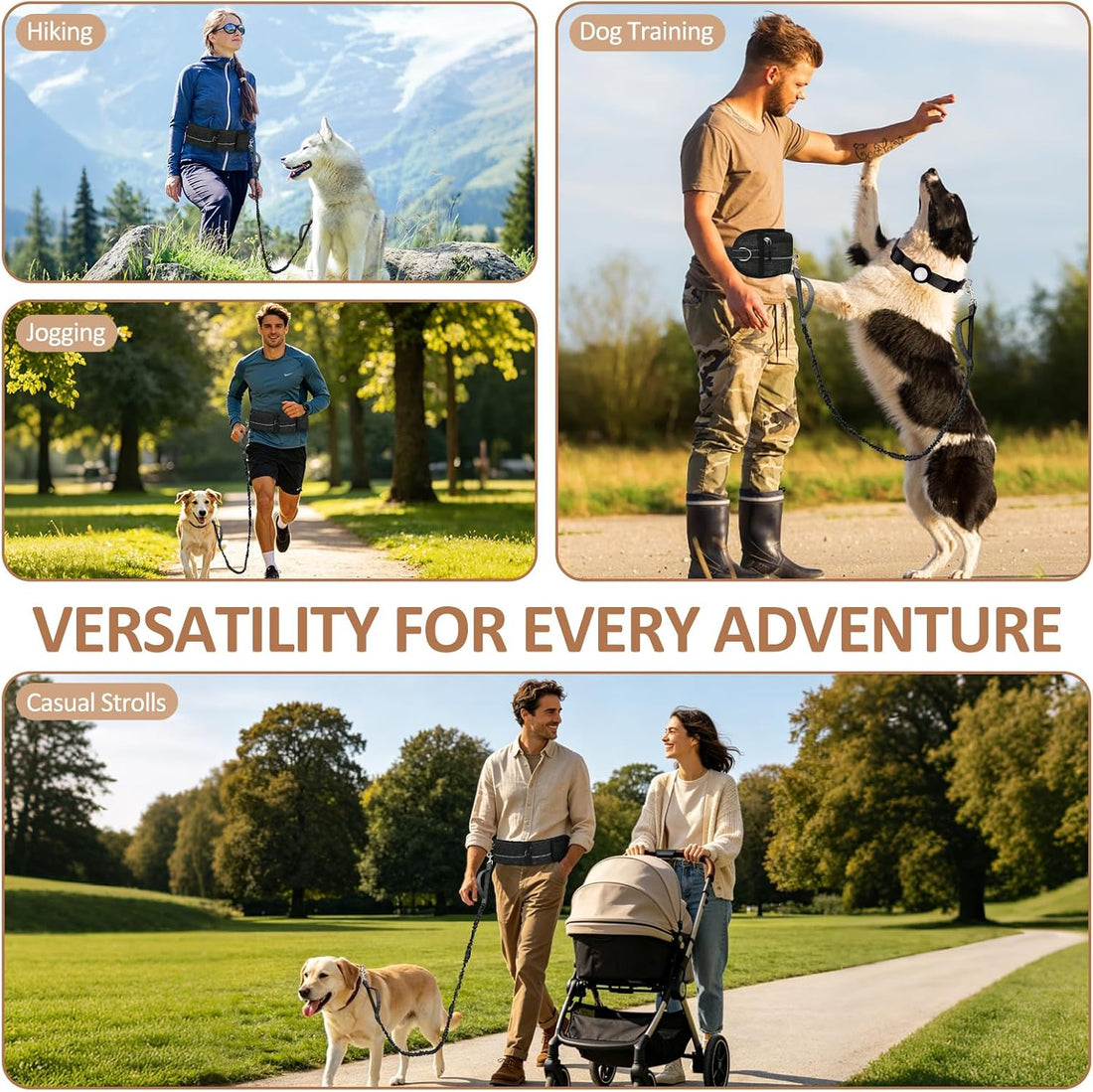 Hands Free Dog Leash with Waist Bag Bungee, Medium/Large, 25-120 lbs