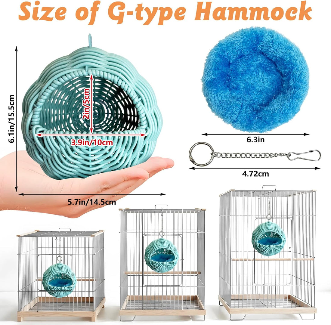 BNOSDM Bird Nest with Soft Pad Hanging Small Parrot Bed Set (Blue)