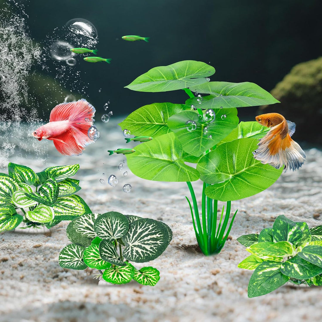 CousDUoBe 12 Pcs Betta Fish Tank Decor,Silk Aquarium Plants Green