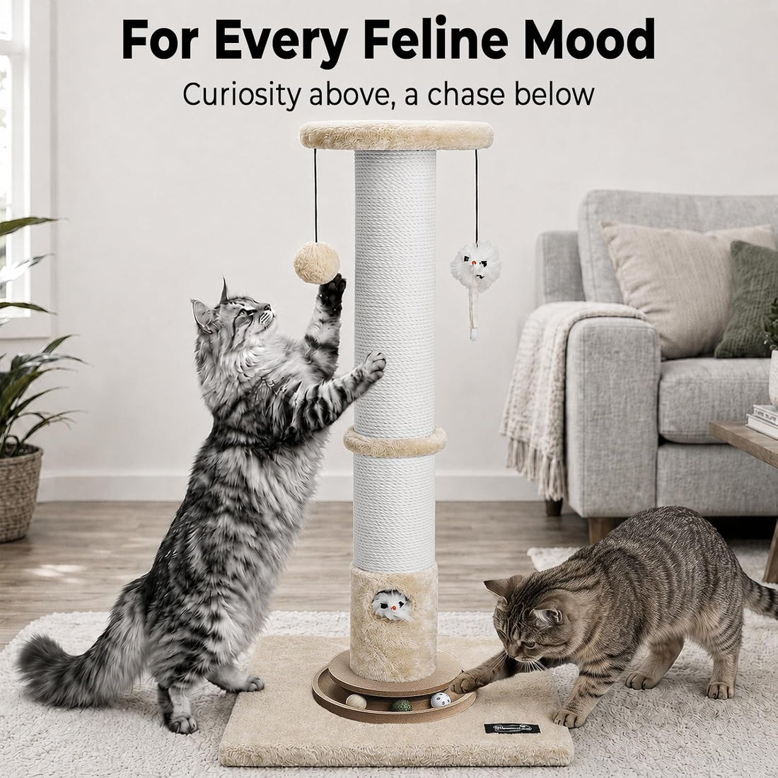 35-Inch Tall Cat Scratching Post, Stable Base for Large Cats