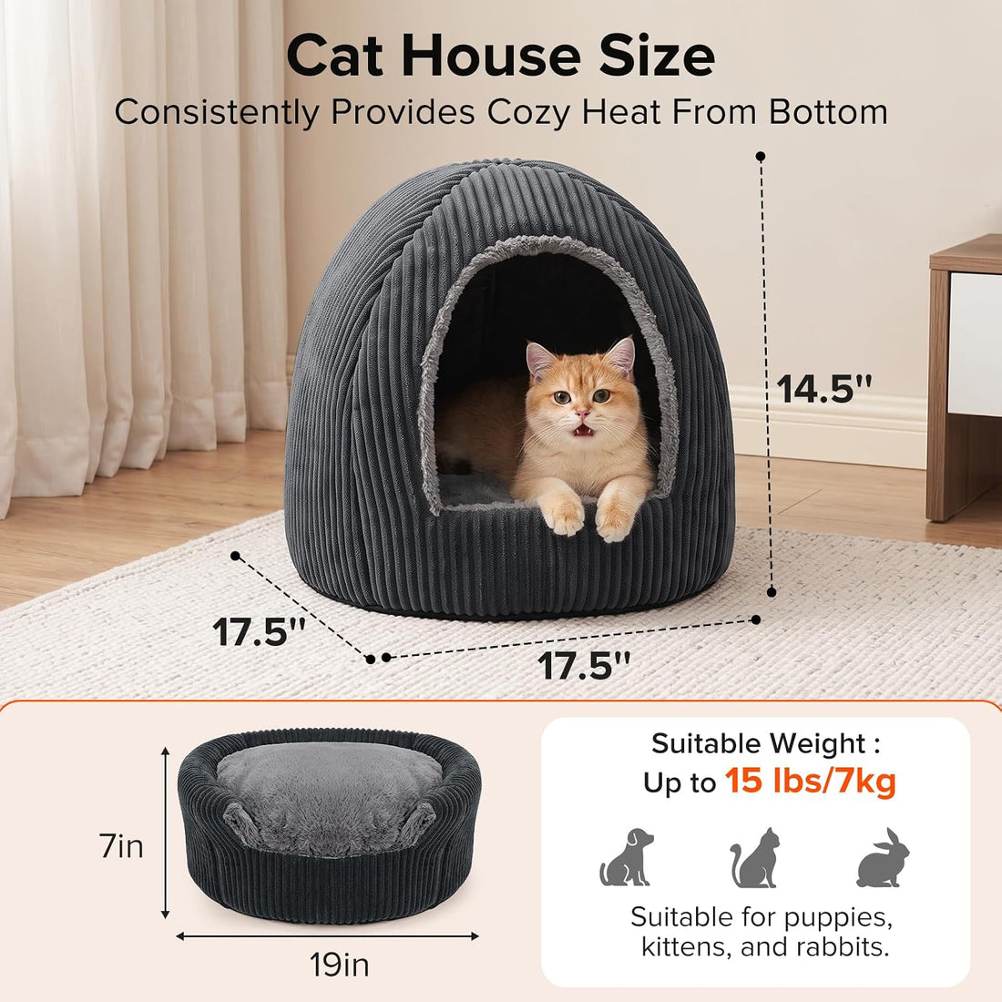 2-in-1 Cat Beds for Indoor Cats Cave Enclosed Bed with Washable Pillow