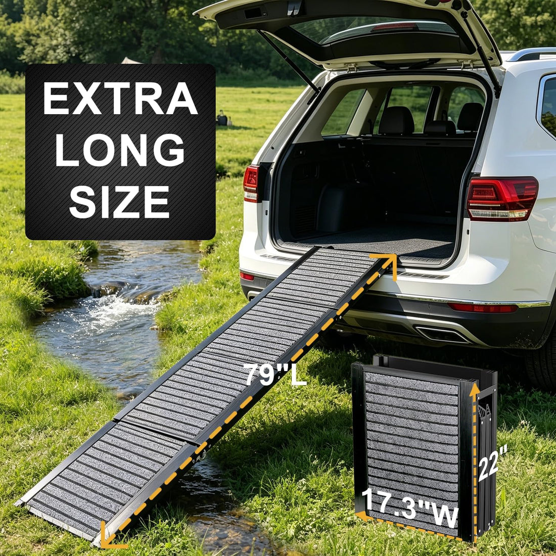 Dog Ramp for Car 79" L 17.3" W,Foldable Extra-Long Ramp