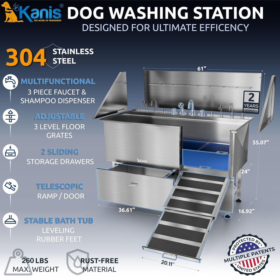 Professional Dog Washing Station 304 Stainless Steel Pets Grooming Tub