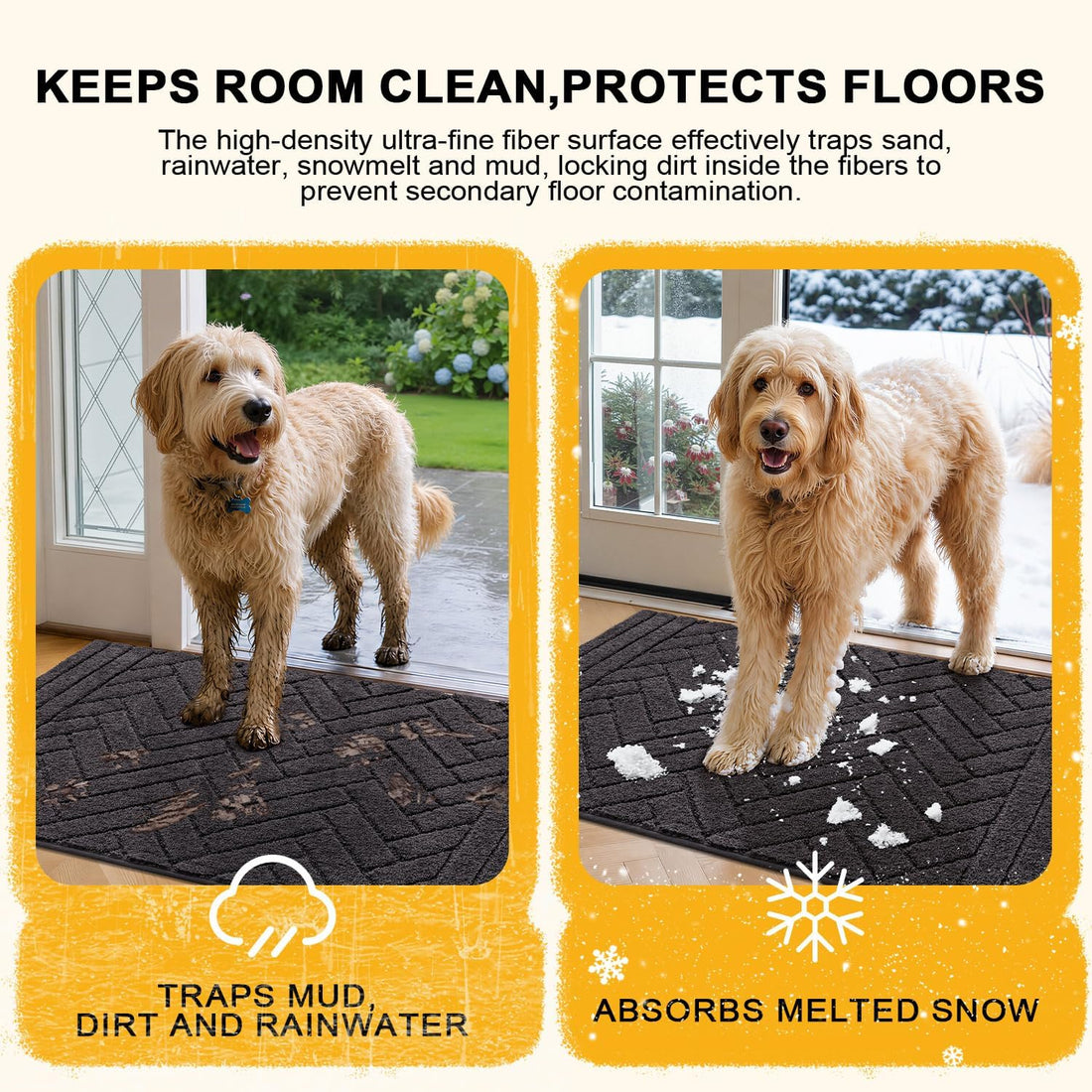 Tindbea Dog Door Mat for Mud Paws, Dirt Trapper Mud Mat, 24"x59"