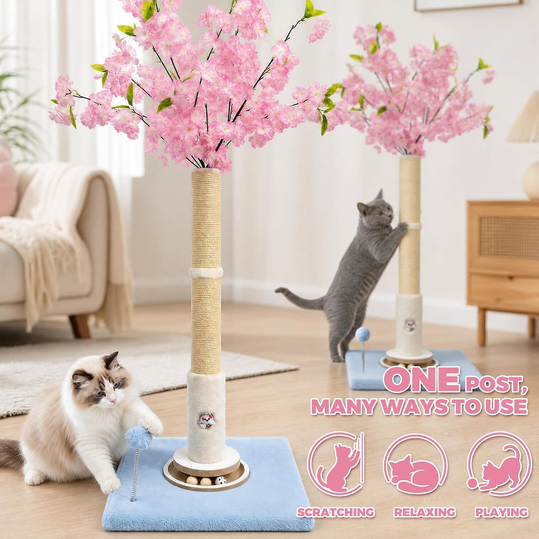 Fantasreen 35" Cat Scratching Post with Track Ball & Toys