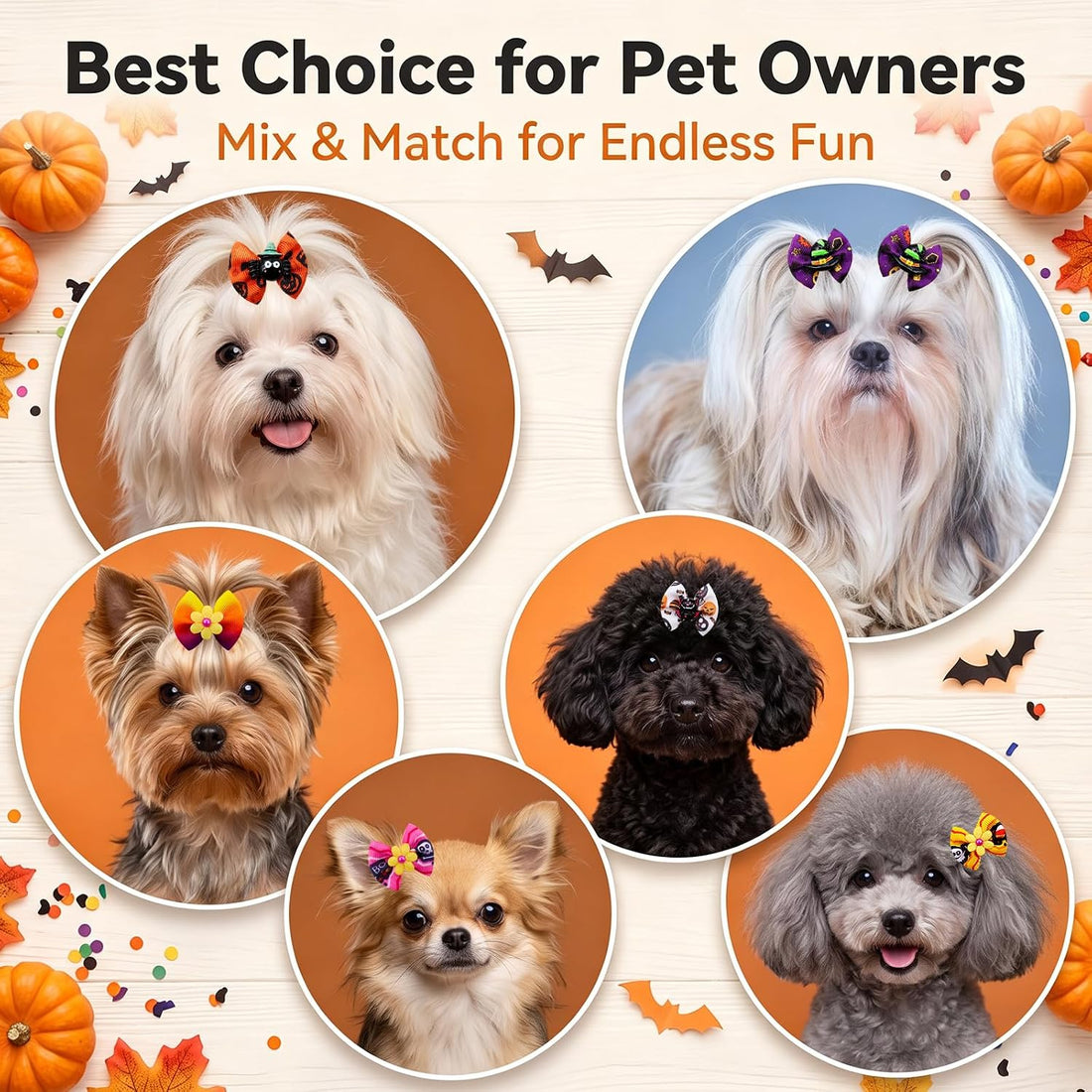 Mruq 80pcs Halloween Small Dog Hiar Bows with Rubber Bands