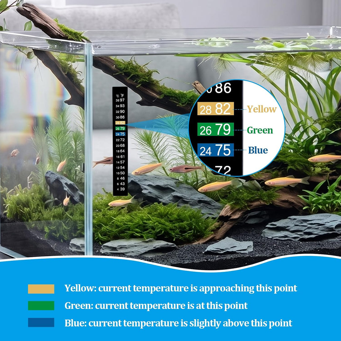 6 PCS Aquarium Thermometer Strips,Fish Tank Thermometer Stick