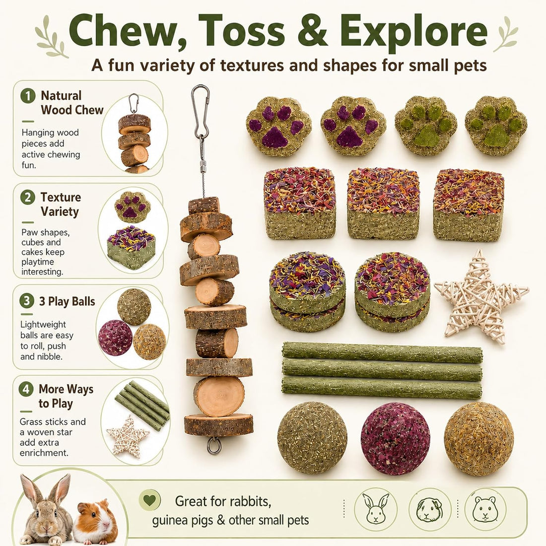 Grddaef 20 PCS Bunny Chew Toys for Teeth
