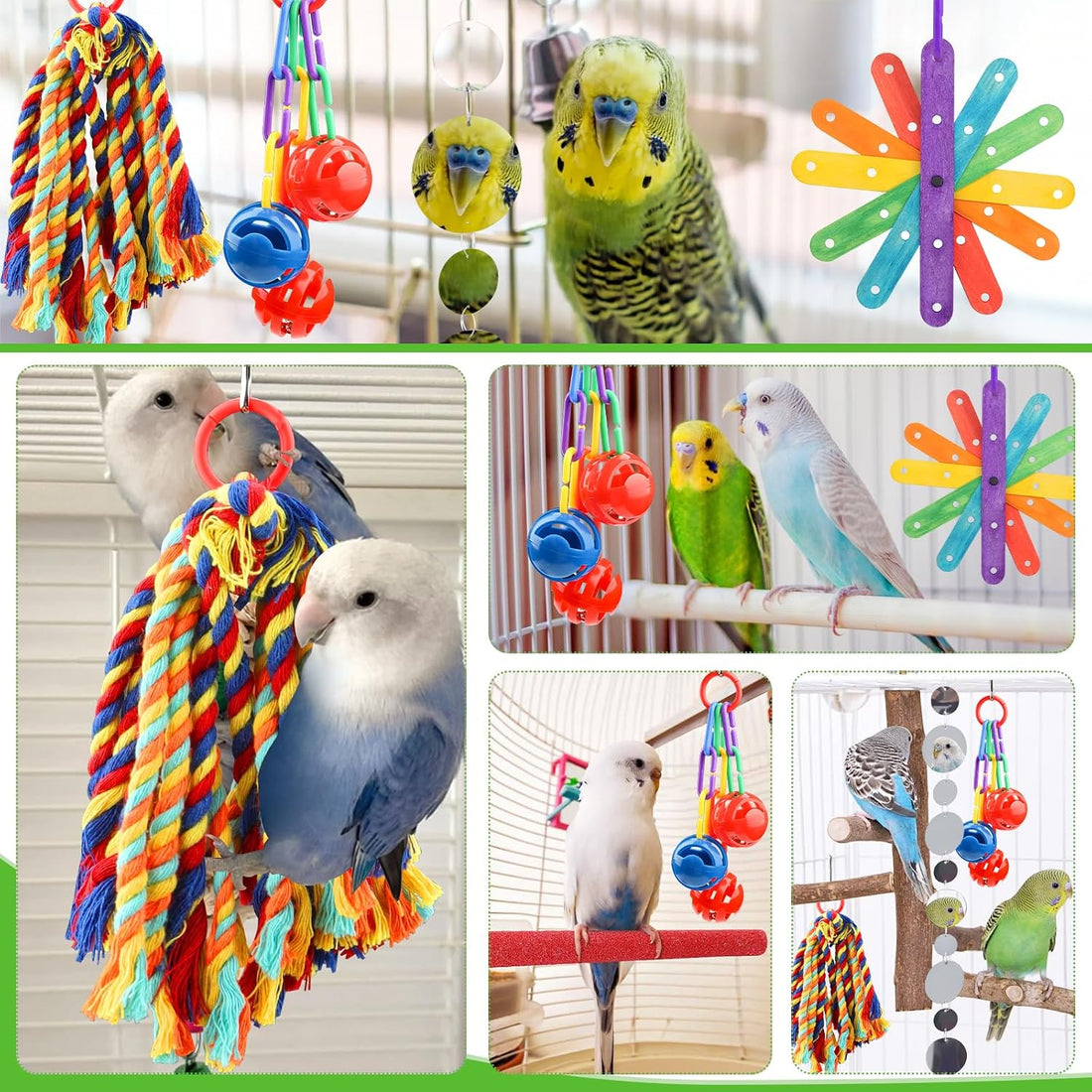 QUOZUO Small Bird Toys Parakeet Cage Accessories, Parakeet Toys