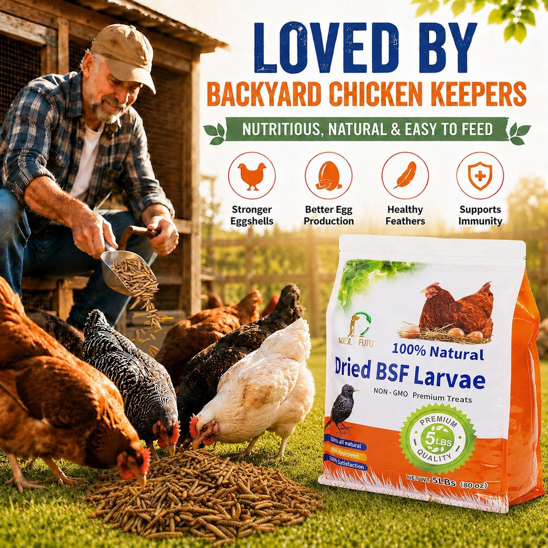 MEILLEURE 5lbs Dried Black Soldier Fly Larvae for Chickens