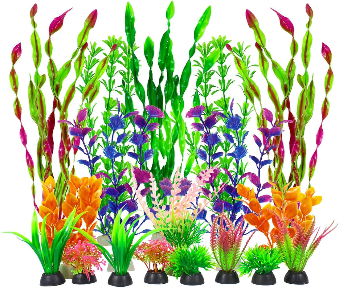 Artificial Aquarium Plants Set, Plastic Fish Tank Decorations