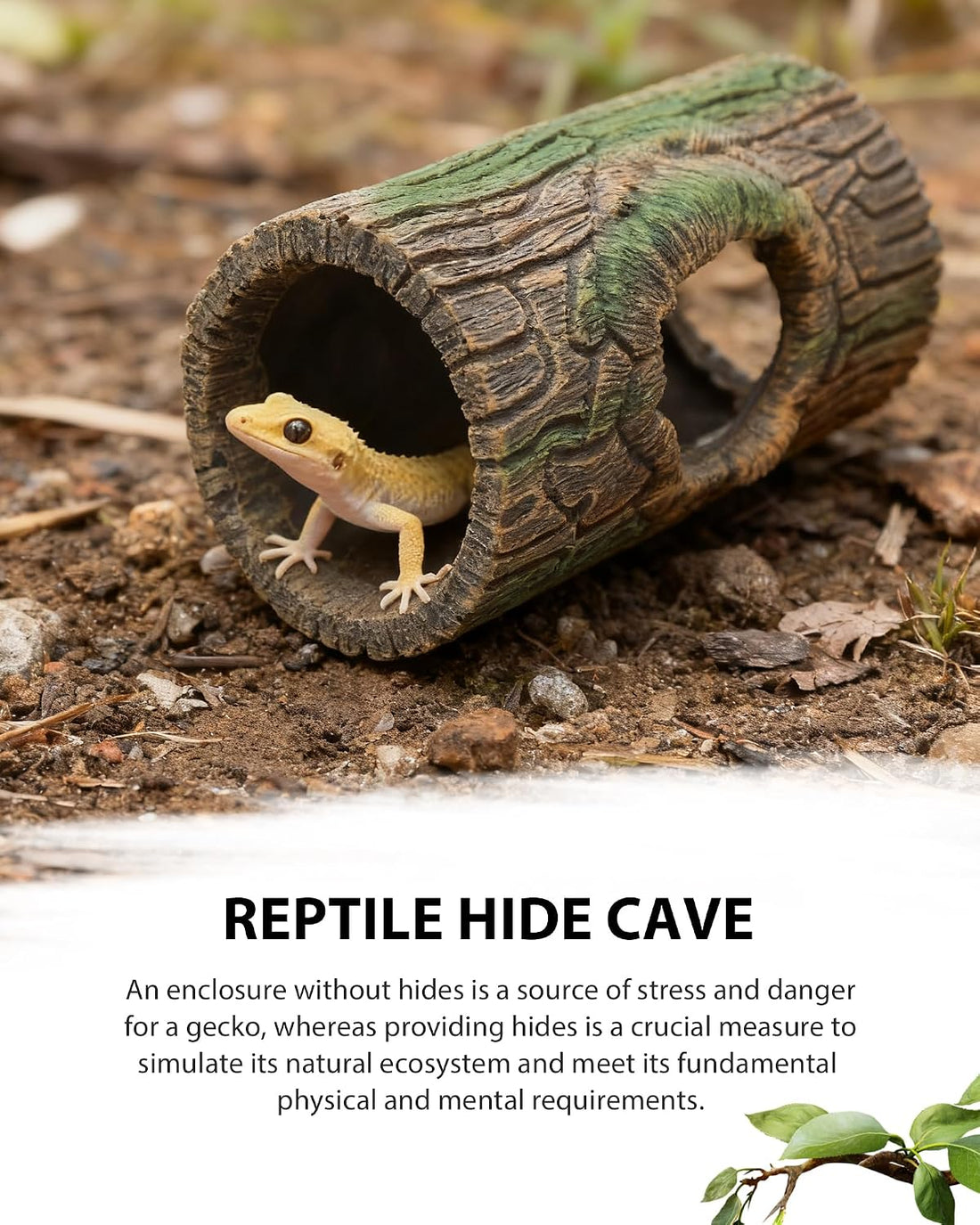 REPTITRIP Magnetic Crested Gecko Hideout - Resin Hollow Log Cave