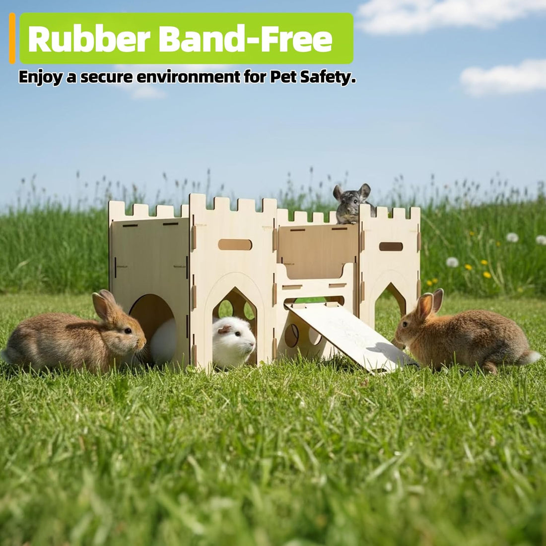 HIIMALEX Large Wooden Bunny Castle Rabbit House Indoor Small Animal