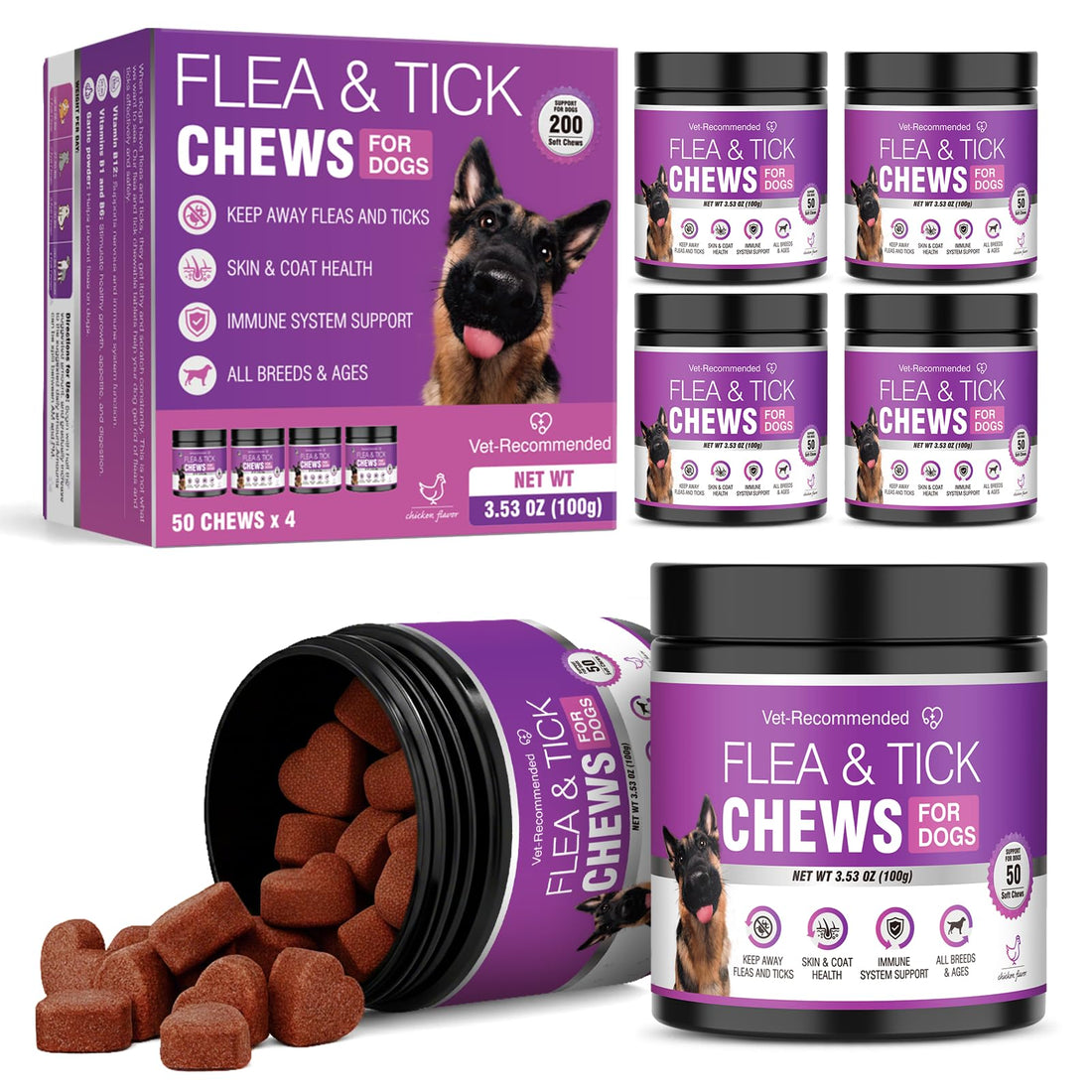 Dog Flea and Tick Treatment Chewable for 50 Count Pet Control Oral