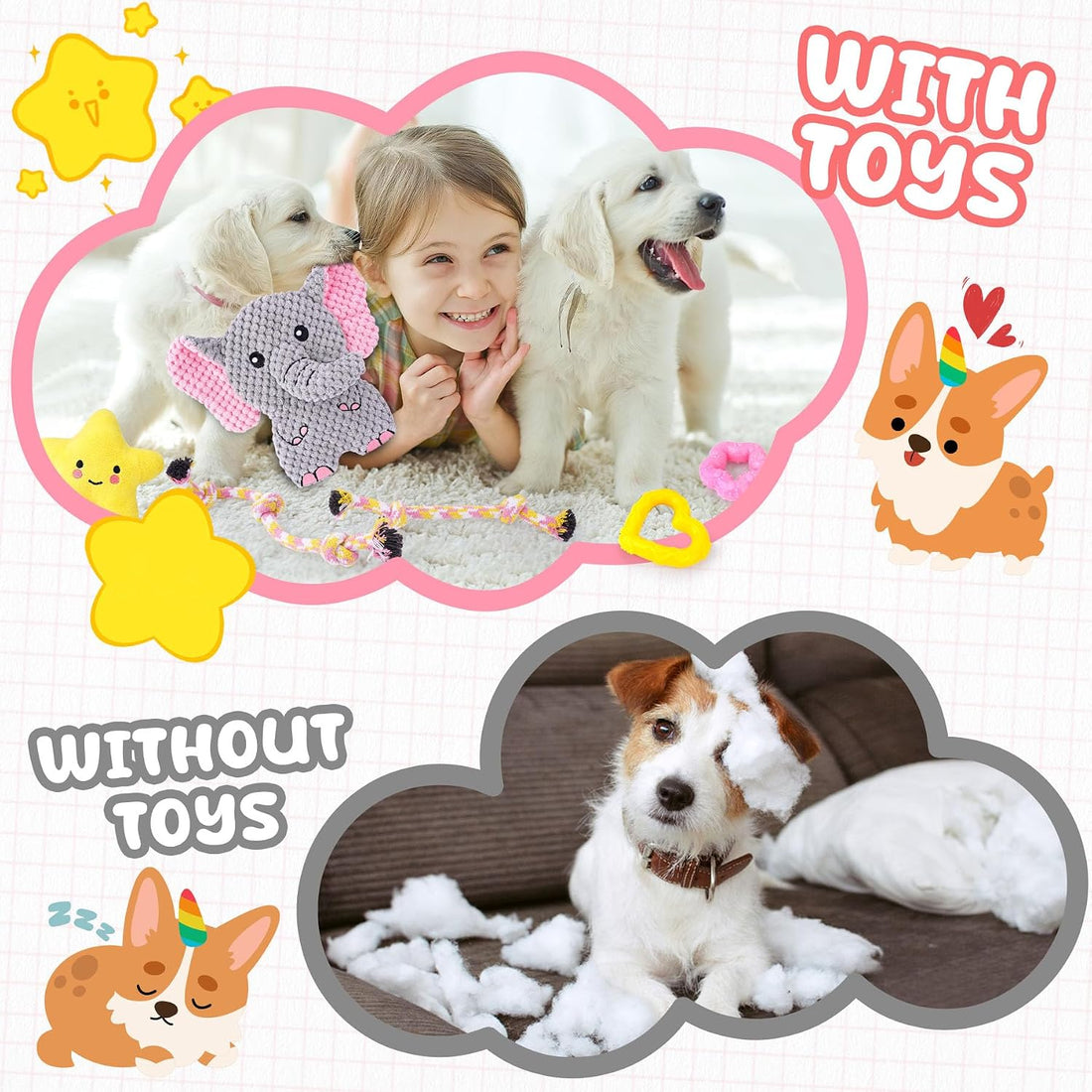 XIUGOAL Pink Puppy Toys - 9 Pack Puppy Chew Toys for Teething